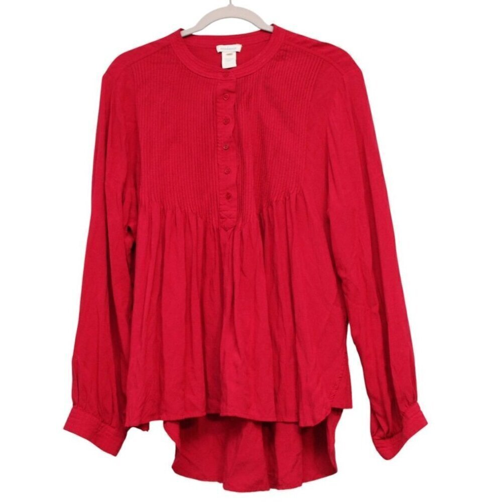 Sundance Blouse Top Petite Medium Pin Tuck Pleated Long Sleeve Half Button Flowy